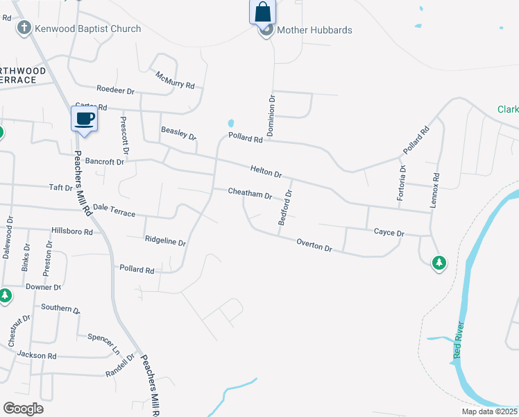 map of restaurants, bars, coffee shops, grocery stores, and more near 507 Haywood Court in Clarksville
