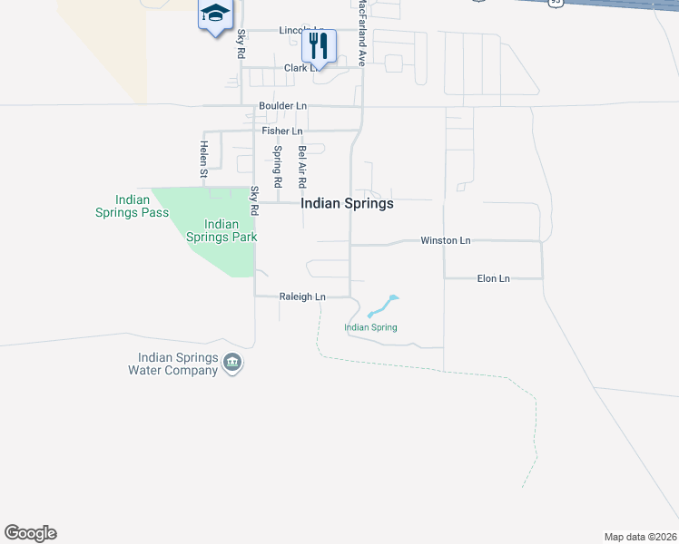 map of restaurants, bars, coffee shops, grocery stores, and more near 162 Sally Kaye Lane in Indian Springs