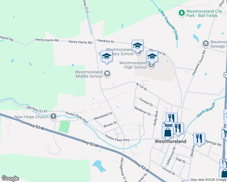map of restaurants, bars, coffee shops, grocery stores, and more near 1020 North 1st Street in Westmoreland