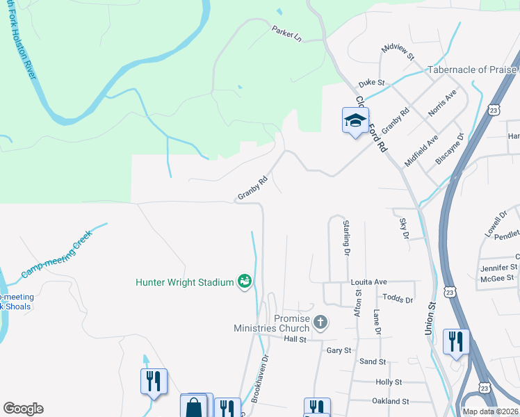 map of restaurants, bars, coffee shops, grocery stores, and more near 1545 Granby Road in Kingsport
