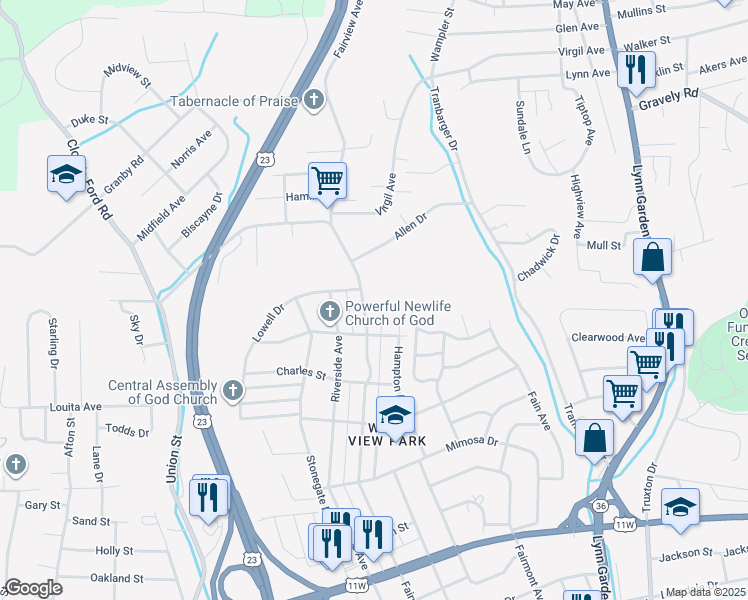 map of restaurants, bars, coffee shops, grocery stores, and more near 1325 Fairview Avenue in Kingsport