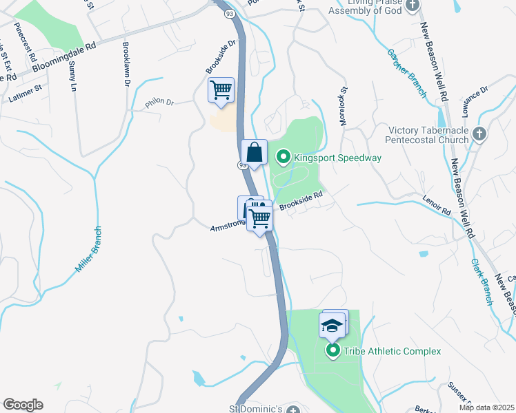 map of restaurants, bars, coffee shops, grocery stores, and more near 2804 North John B Dennis Highway in Kingsport