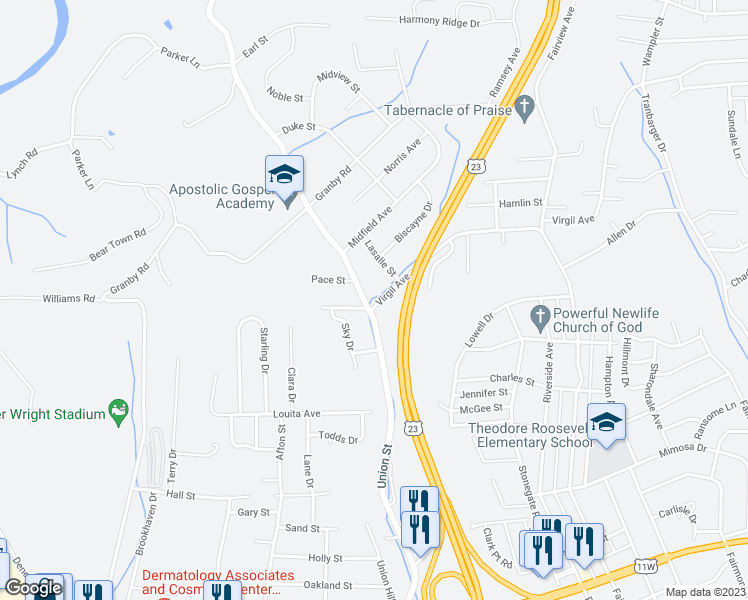map of restaurants, bars, coffee shops, grocery stores, and more near 1312 Union Street in Kingsport
