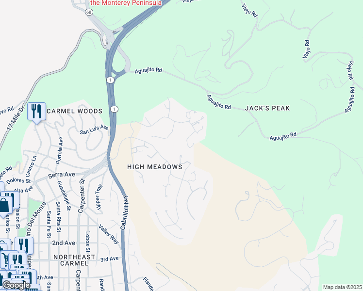 map of restaurants, bars, coffee shops, grocery stores, and more near 3920 Vía Mar Monte in Carmel-by-the-Sea