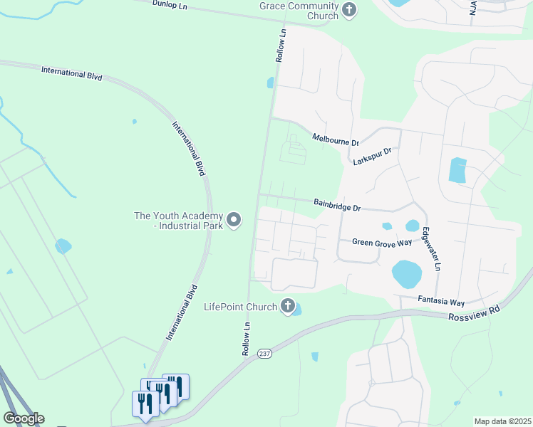 map of restaurants, bars, coffee shops, grocery stores, and more near 95 Holland Drive in Clarksville