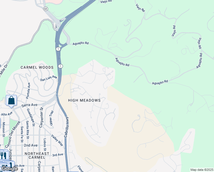 map of restaurants, bars, coffee shops, grocery stores, and more near 3930 Vía Mar Monte in Carmel