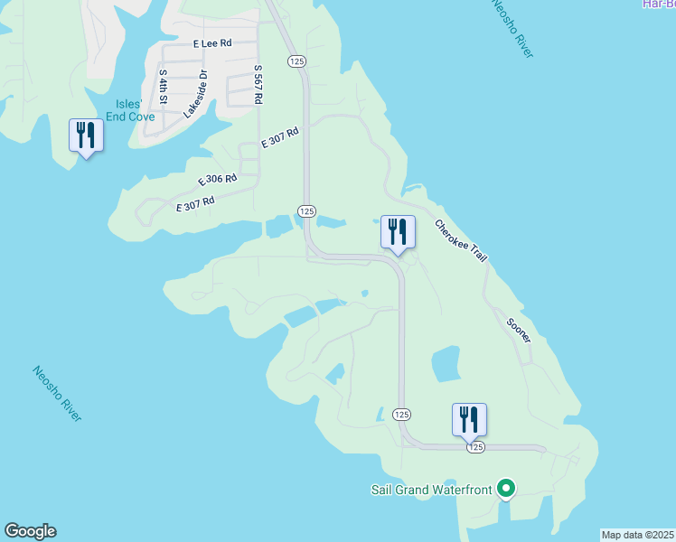 map of restaurants, bars, coffee shops, grocery stores, and more near 30995 Oklahoma 125 in Monkey Island
