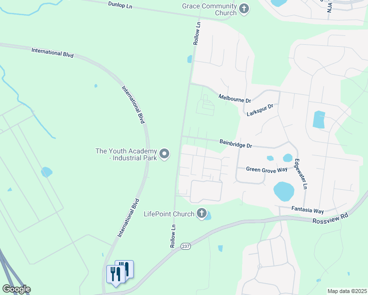 map of restaurants, bars, coffee shops, grocery stores, and more near 2517 Rollow Lane in Clarksville