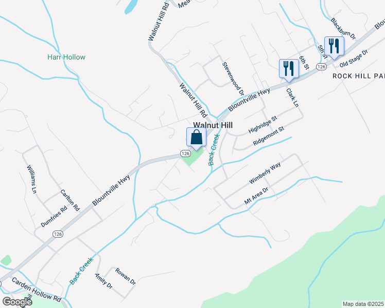 map of restaurants, bars, coffee shops, grocery stores, and more near 1487 Tennessee 126 in Bristol