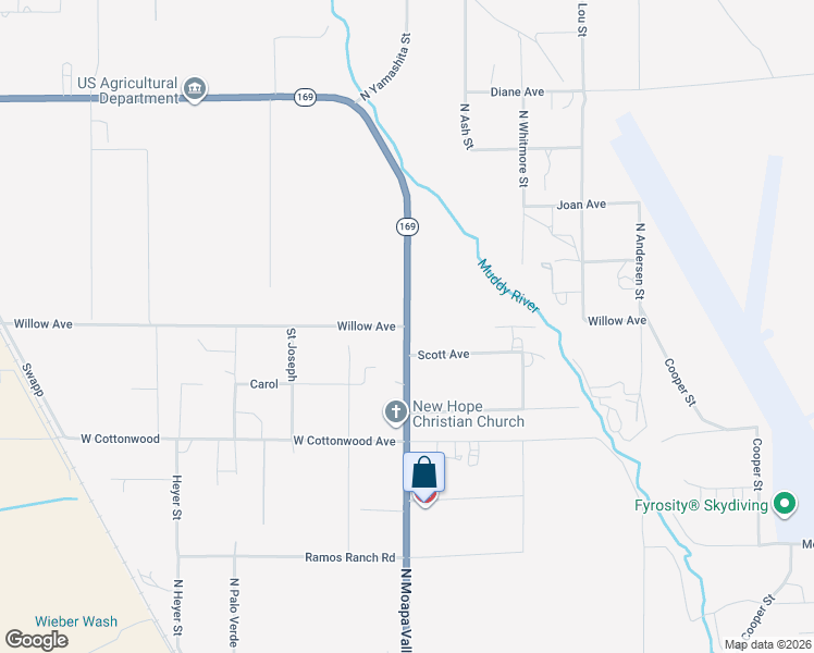 map of restaurants, bars, coffee shops, grocery stores, and more near Willow Avenue in Moapa Valley