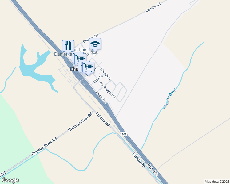 map of restaurants, bars, coffee shops, grocery stores, and more near 25620 Jefferson Street in Chualar