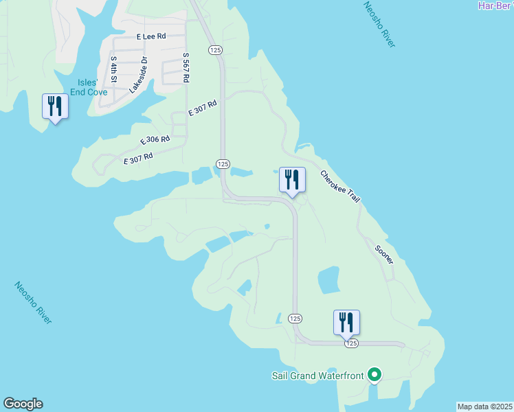 map of restaurants, bars, coffee shops, grocery stores, and more near 30995 Oklahoma 125 in Monkey Island