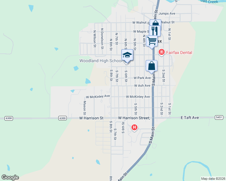 map of restaurants, bars, coffee shops, grocery stores, and more near 301 South 7th Street in Fairfax