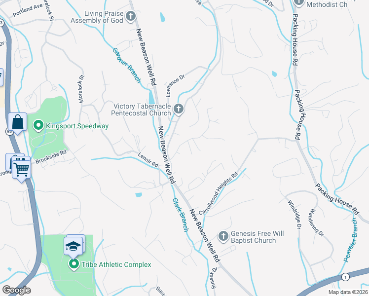 map of restaurants, bars, coffee shops, grocery stores, and more near 3240 Wil Rho Circle in Kingsport