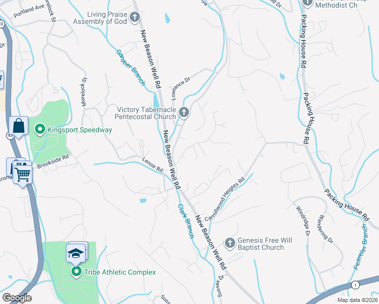 map of restaurants, bars, coffee shops, grocery stores, and more near 3240 Wil Rho Circle in Kingsport