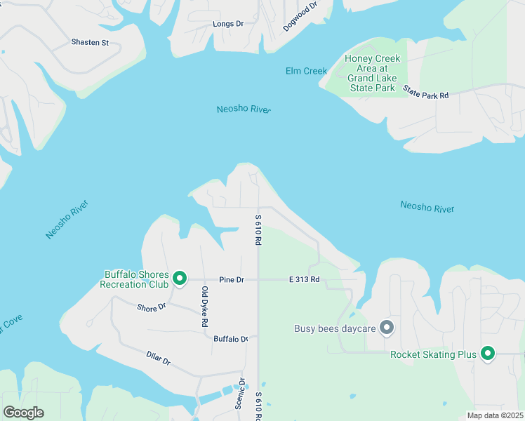 map of restaurants, bars, coffee shops, grocery stores, and more near 61016 East 310 Road in Grove