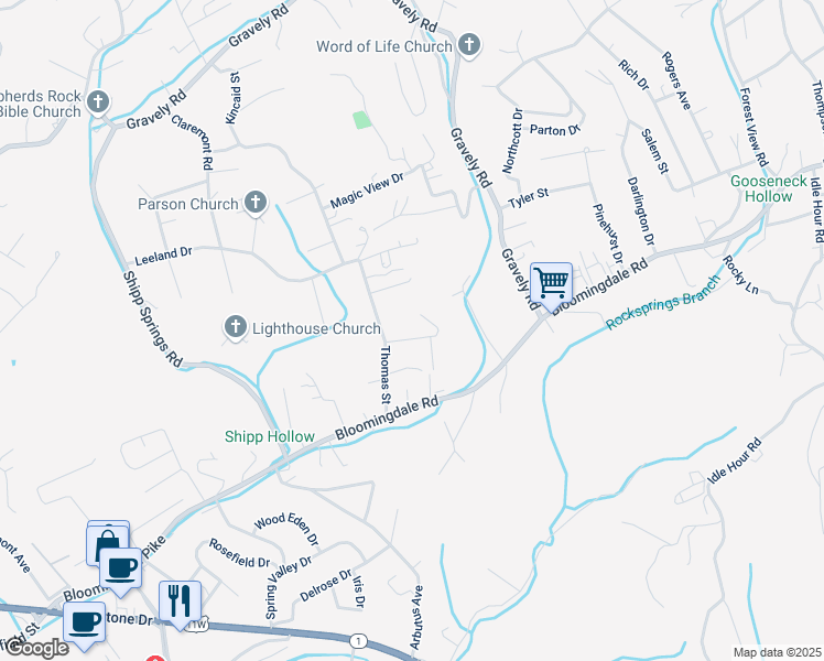 map of restaurants, bars, coffee shops, grocery stores, and more near 1212 Wayne Street in Kingsport