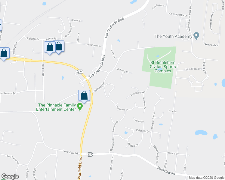 map of restaurants, bars, coffee shops, grocery stores, and more near 116 Roanoke Station Circle in Clarksville