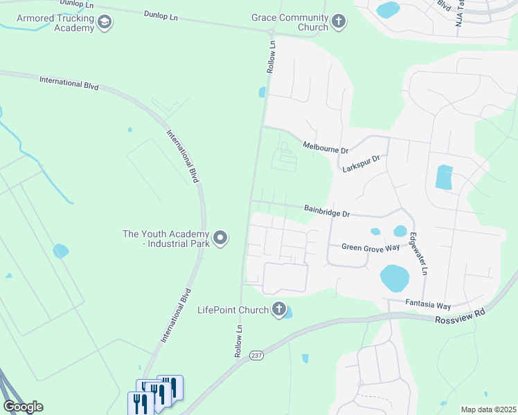 map of restaurants, bars, coffee shops, grocery stores, and more near 2517 Rollow Lane in Clarksville