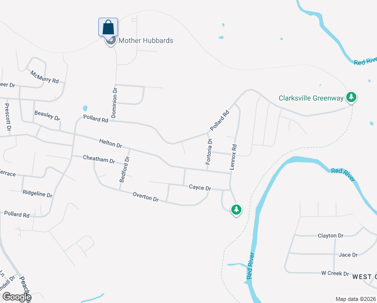 map of restaurants, bars, coffee shops, grocery stores, and more near 103 Pollard Court in Clarksville