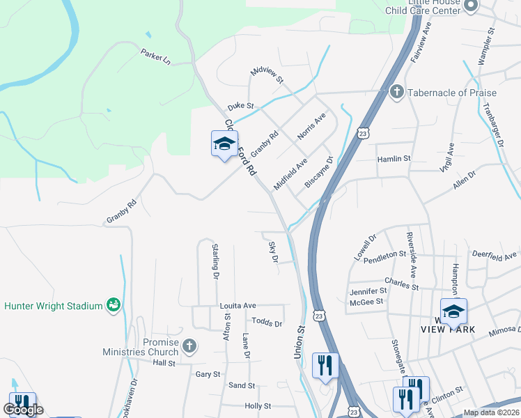 map of restaurants, bars, coffee shops, grocery stores, and more near 826 Pace Street in Kingsport