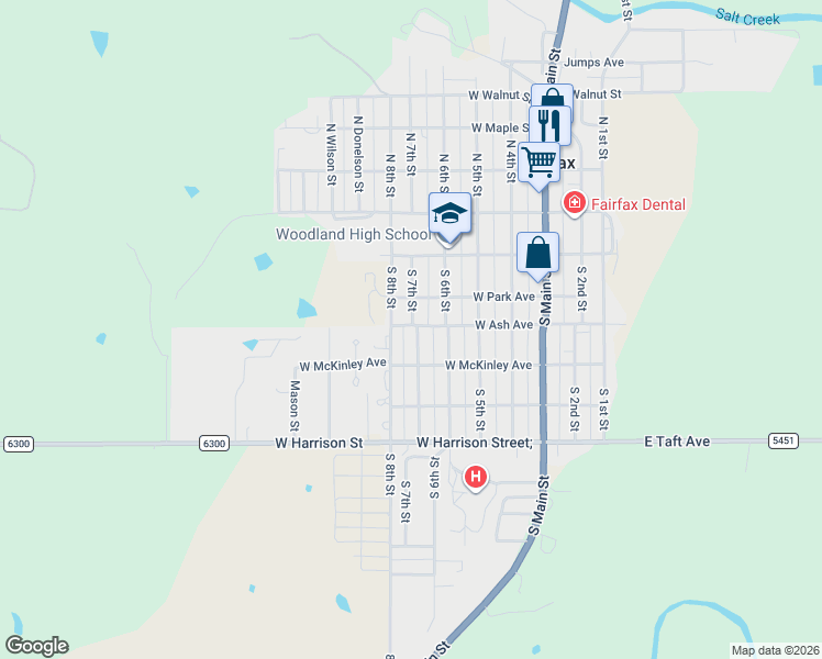 map of restaurants, bars, coffee shops, grocery stores, and more near 301 South 7th Street in Fairfax