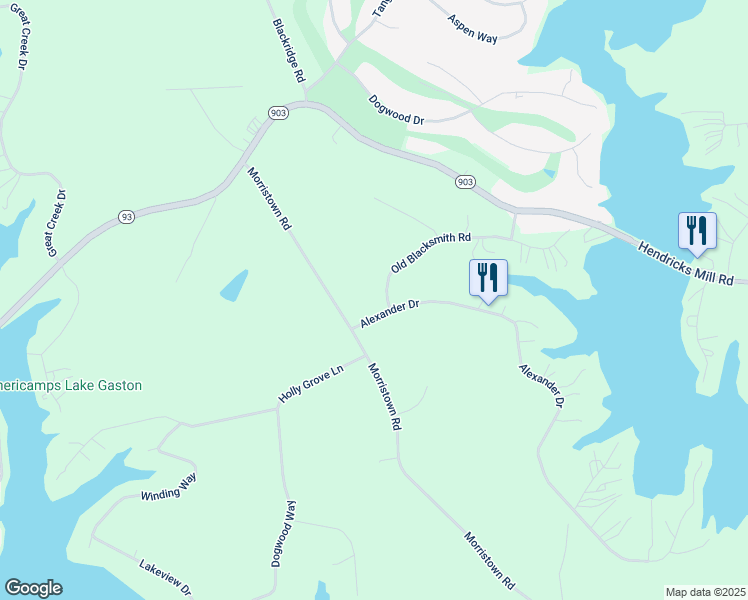 map of restaurants, bars, coffee shops, grocery stores, and more near 1-107 Alexander Drive in Bracey