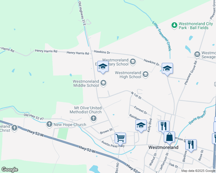 map of restaurants, bars, coffee shops, grocery stores, and more near 4128 Hawkins Drive in Westmoreland