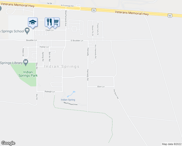 map of restaurants, bars, coffee shops, grocery stores, and more near 600 Winston Lane in Indian Springs