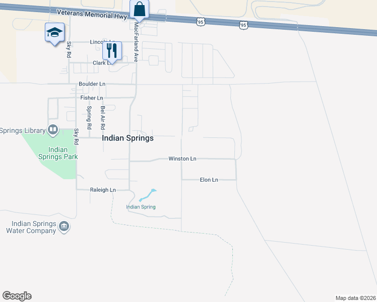 map of restaurants, bars, coffee shops, grocery stores, and more near 600 Winston Lane in Indian Springs