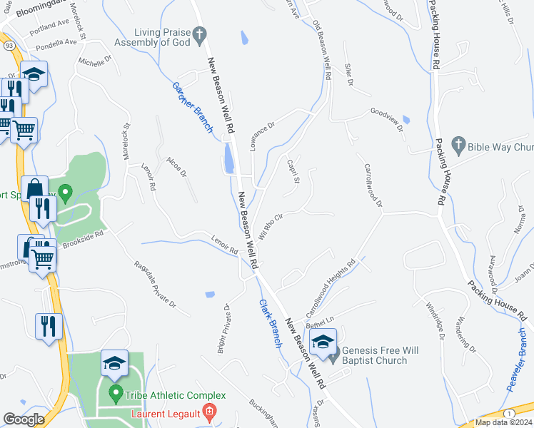 map of restaurants, bars, coffee shops, grocery stores, and more near 520 Old Beason Well Road in Kingsport