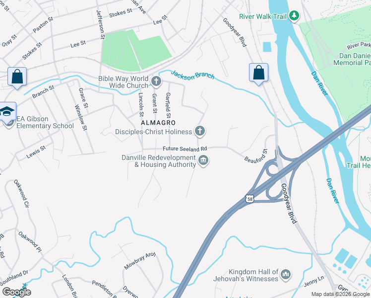 map of restaurants, bars, coffee shops, grocery stores, and more near Future Seeland Road in Danville