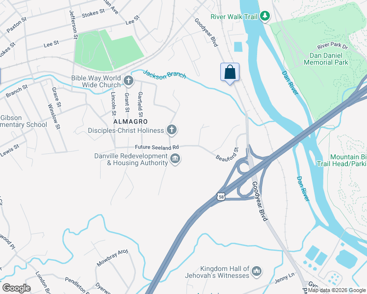 map of restaurants, bars, coffee shops, grocery stores, and more near Seeland Road in Danville