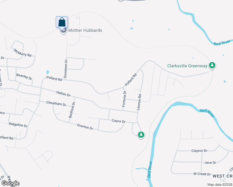 map of restaurants, bars, coffee shops, grocery stores, and more near 103 Pollard Court in Clarksville