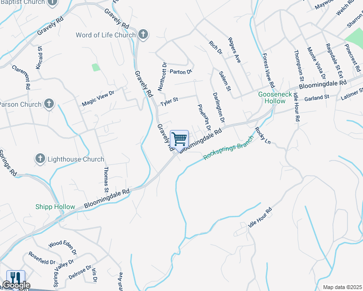 map of restaurants, bars, coffee shops, grocery stores, and more near 1416 Bloomingdale Road in Kingsport