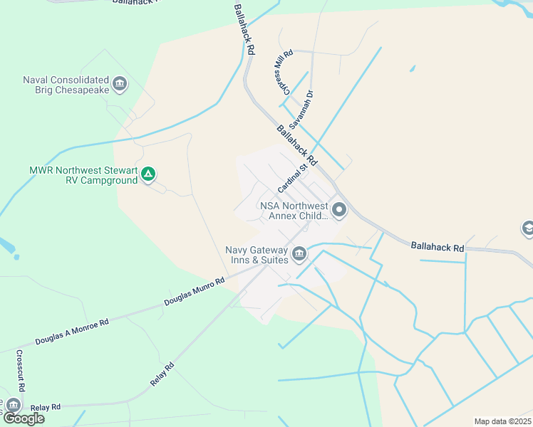 map of restaurants, bars, coffee shops, grocery stores, and more near 1039 Cardinal Street in Chesapeake