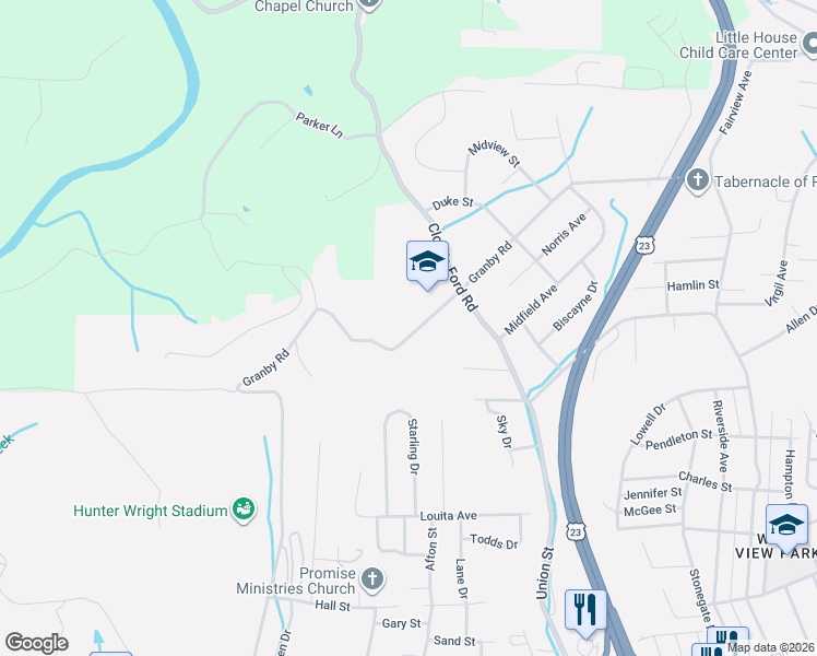 map of restaurants, bars, coffee shops, grocery stores, and more near 1772 Granby Road in Kingsport