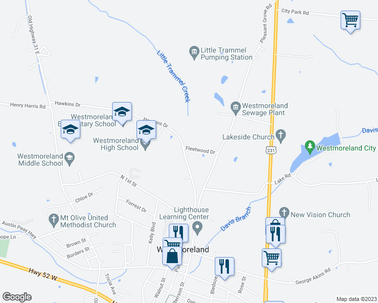 map of restaurants, bars, coffee shops, grocery stores, and more near 4002 Fleetwood Drive in Westmoreland