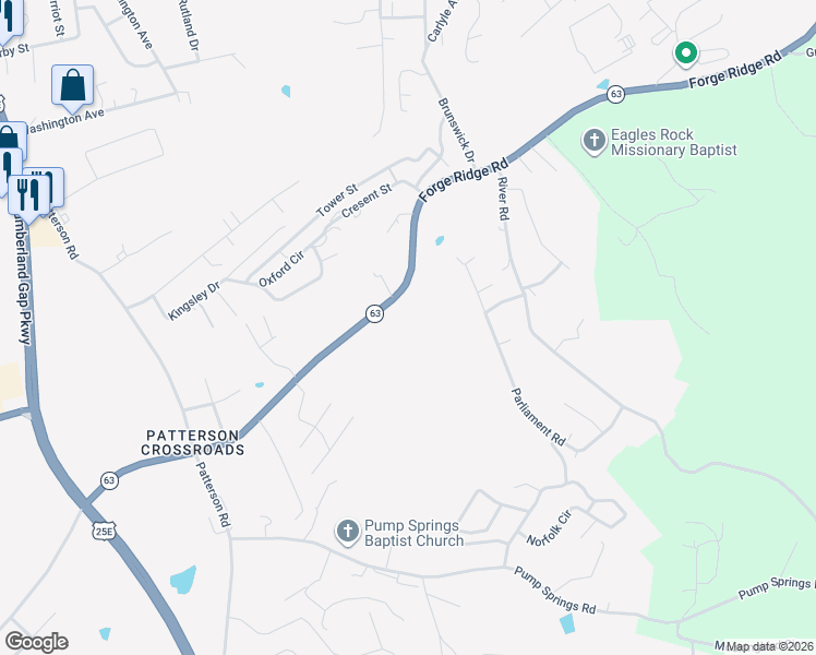 map of restaurants, bars, coffee shops, grocery stores, and more near 519 Forge Ridge Road in Harrogate