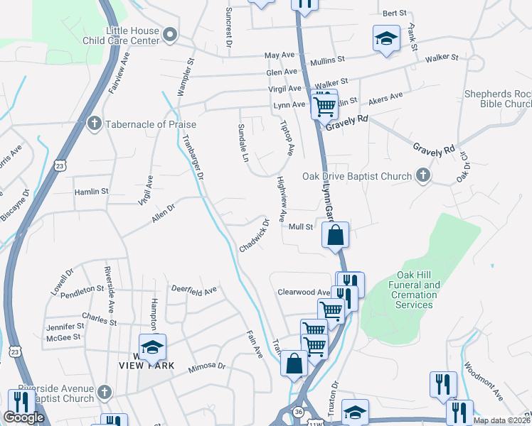 map of restaurants, bars, coffee shops, grocery stores, and more near 1041 Carrington Court in Kingsport