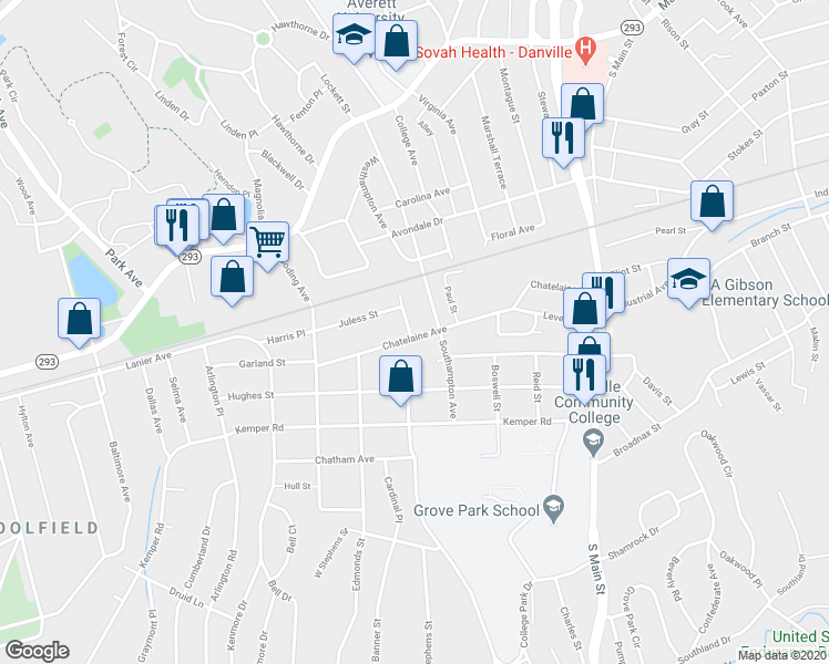 map of restaurants, bars, coffee shops, grocery stores, and more near 314 Chatelaine Avenue in Danville