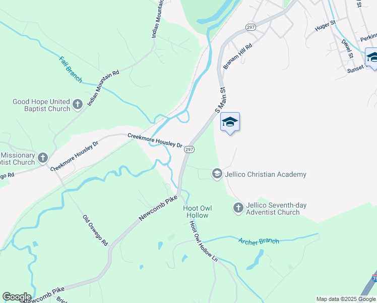 map of restaurants, bars, coffee shops, grocery stores, and more near Elk Valley Road in Jellico