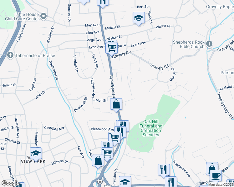 map of restaurants, bars, coffee shops, grocery stores, and more near 945 Lynn Garden Drive in Kingsport