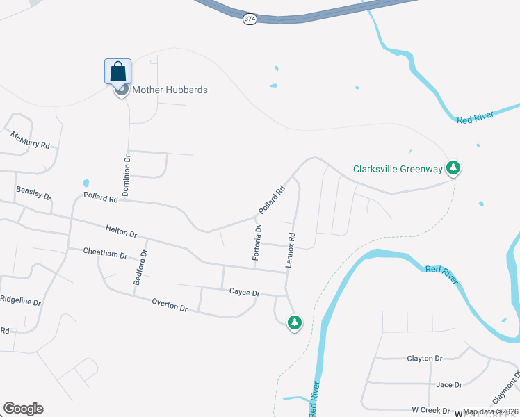 map of restaurants, bars, coffee shops, grocery stores, and more near 807 Pollard Road in Clarksville