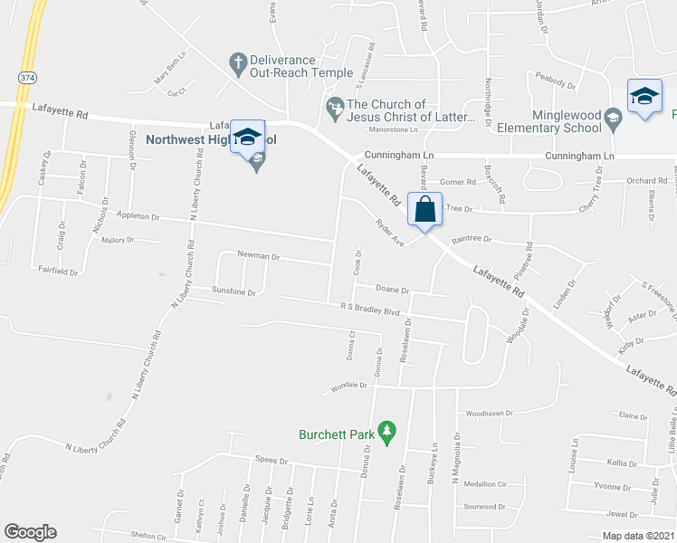 map of restaurants, bars, coffee shops, grocery stores, and more near 437 Cunningham Lane in Clarksville