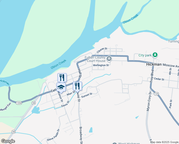 map of restaurants, bars, coffee shops, grocery stores, and more near Fulton Street in Hickman