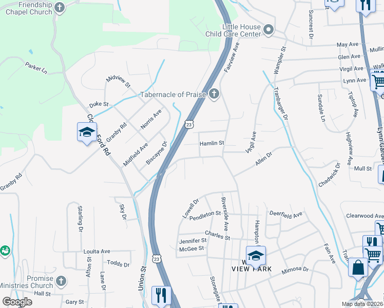 map of restaurants, bars, coffee shops, grocery stores, and more near 711 Virgil Avenue in Kingsport