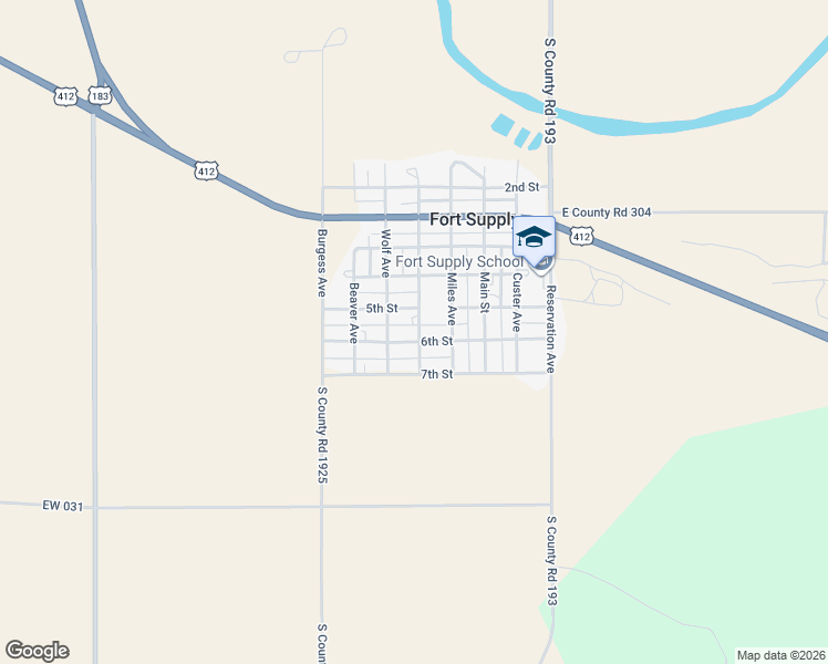 map of restaurants, bars, coffee shops, grocery stores, and more near 510 Sheridan Avenue in Fort Supply