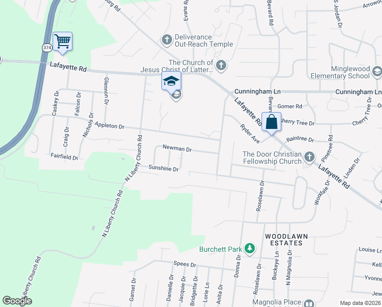 map of restaurants, bars, coffee shops, grocery stores, and more near 1510 Sunshine Drive in Clarksville