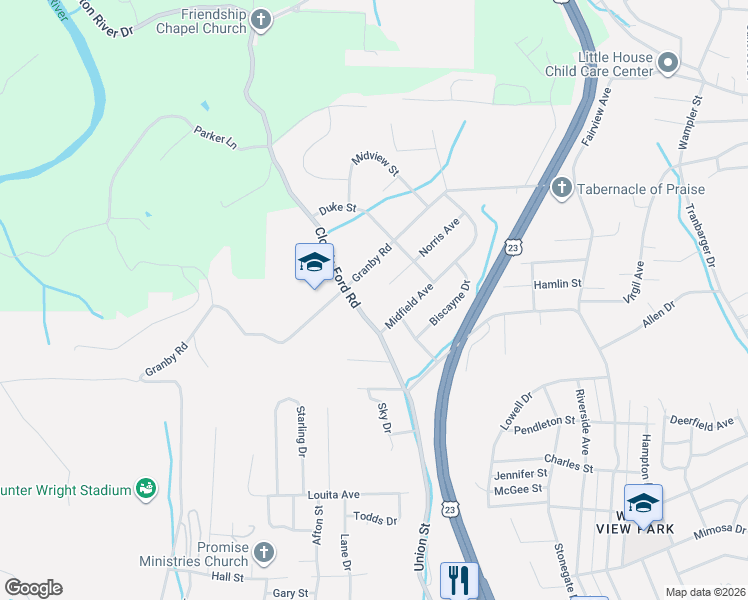 map of restaurants, bars, coffee shops, grocery stores, and more near 1709 Clouds Ford Road in Kingsport